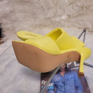 TROPEZ SQUARE TOE QUILTED HEEL MULE IN LIME GREEN FAUX LEATHER